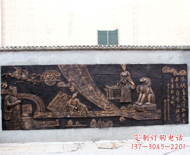 云南“汉代重气质，牡丹留正色”中国传统文化浮雕壁画，玻璃钢仿铜园林墙壁装饰壁画