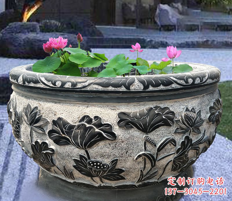 云南别墅庭院石雕鱼缸