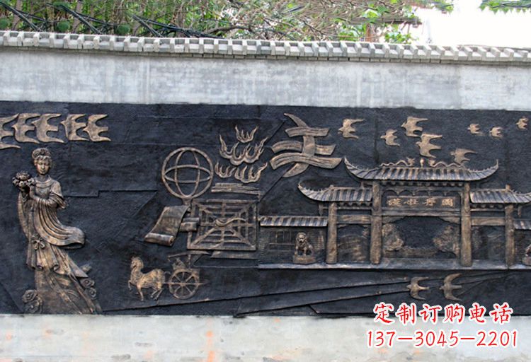 云南玻璃钢仿铜“汉牡丹图”浮雕墙壁画