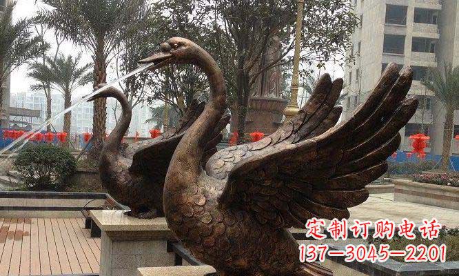 云南玻璃钢仿铜天鹅喷泉小区动物雕塑