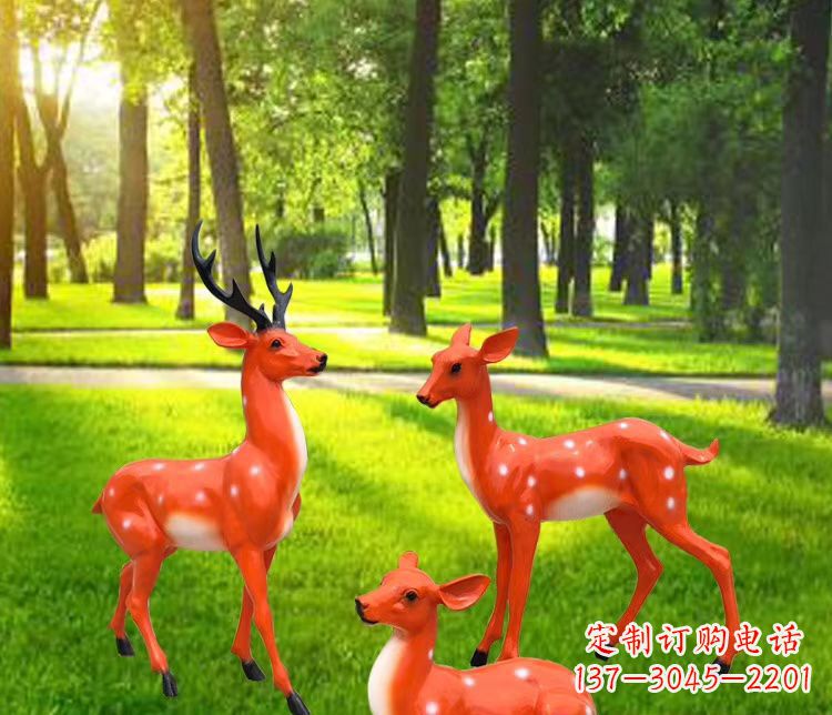 云南玻璃钢仿真小鹿雕塑 公园动物摆件