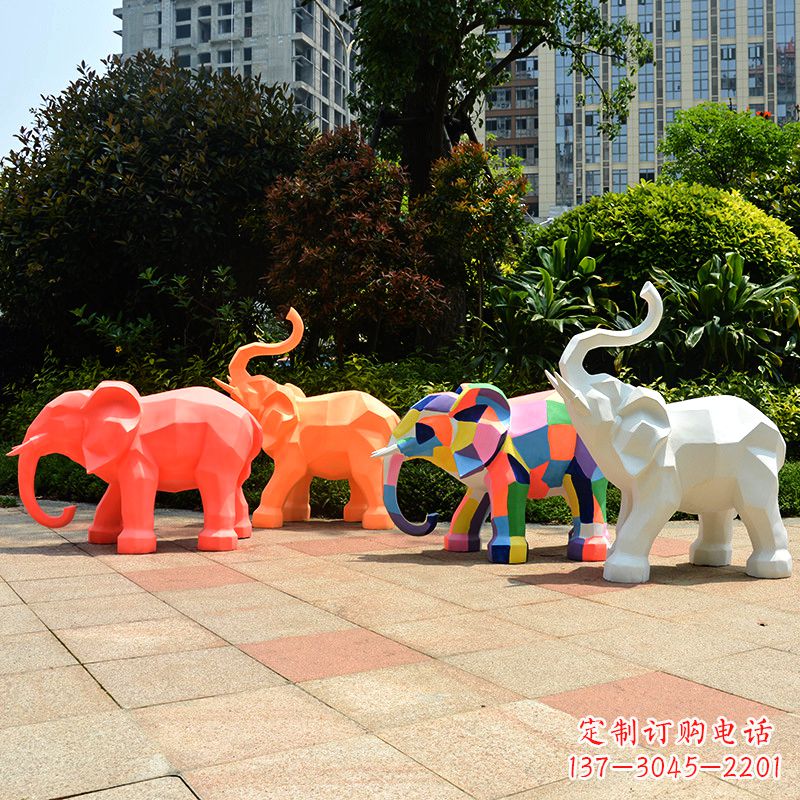 云南玻璃钢金色大象雕塑-商场游乐场抽象小象美陈