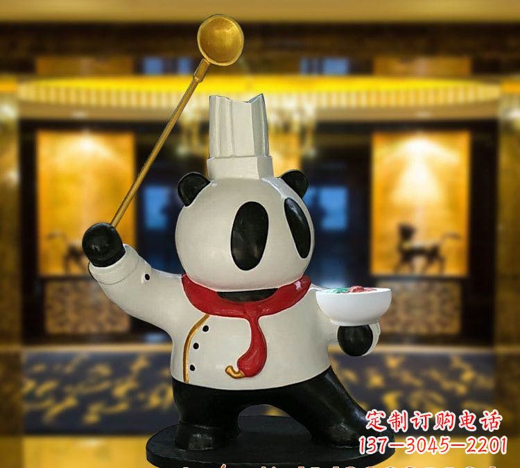 云南玻璃钢熊猫厨师雕塑