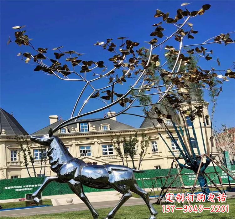 云南不锈钢别墅梅花鹿雕塑