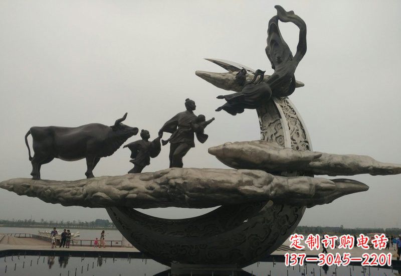 云南不锈钢牛郎织女雕塑传说中的爱情