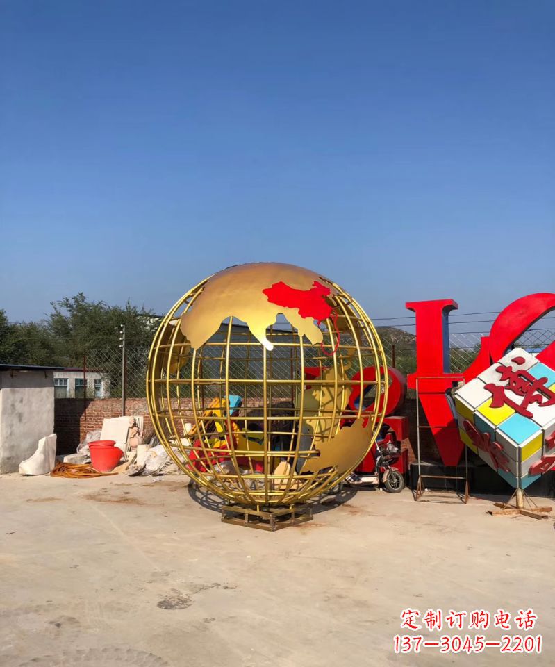云南不锈钢地球仪雕塑点缀校园景观