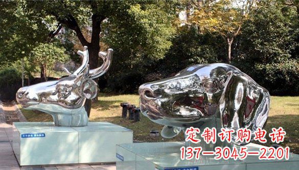 云南动物十二生肖头像不锈钢雕塑
