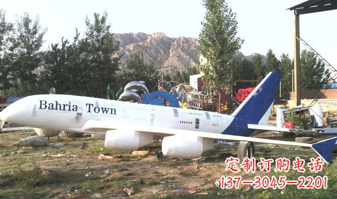 云南静静躺在大地上的不锈钢飞机雕塑