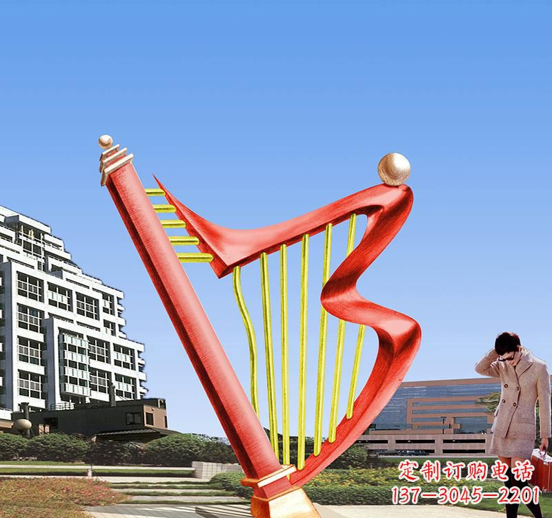 云南不锈钢竖琴雕塑把旋律汇聚成艺术精品