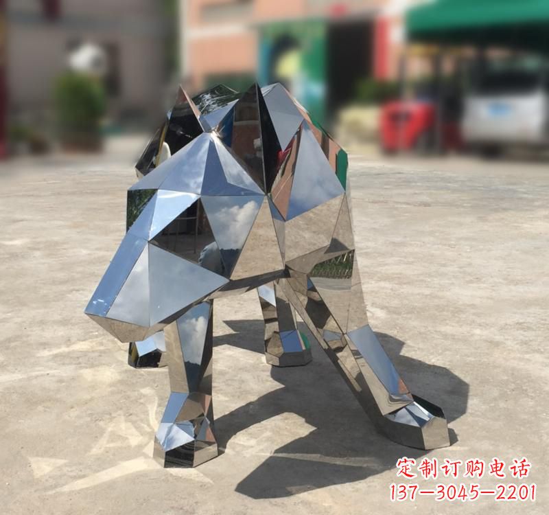 云南不锈钢园林动物几何狼雕塑