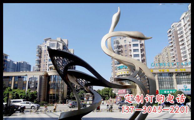 云南城市凝聚的美丽不锈钢天鹅雕塑
