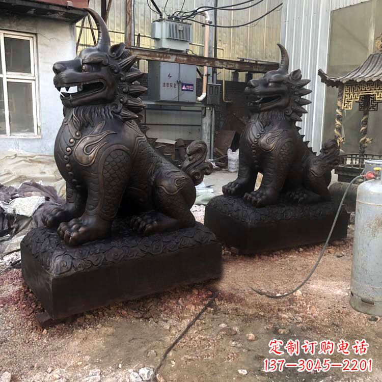 云南纯铜獬豸雕塑-中国古代神话传说神兽动物雕塑