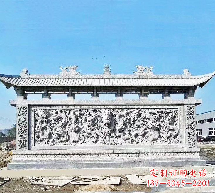 云南精美大理石九龙壁雕塑