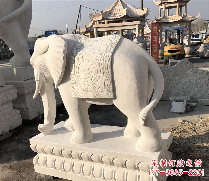 云南大理石卷鼻如意大象雕塑