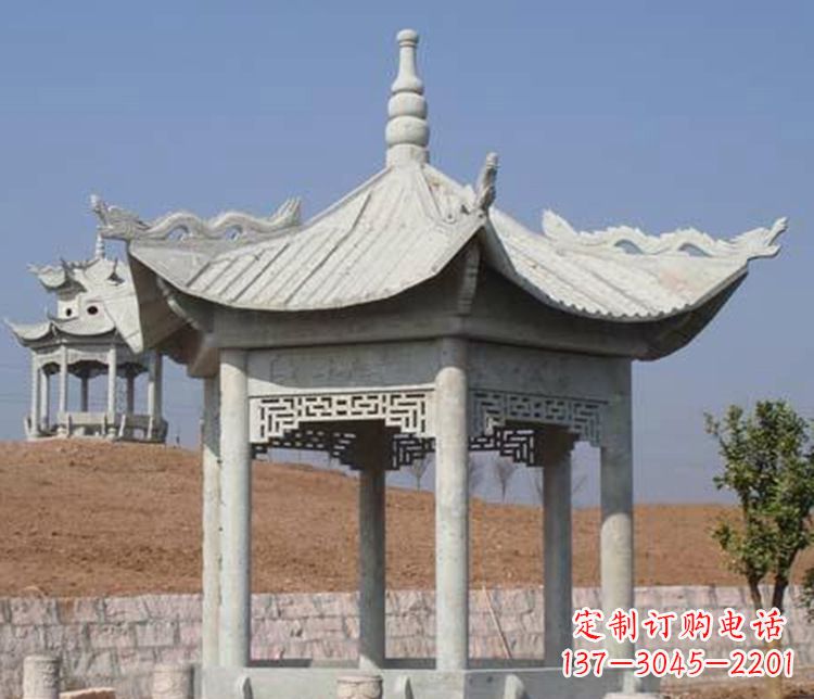 云南精美大理石六角凉亭石雕
