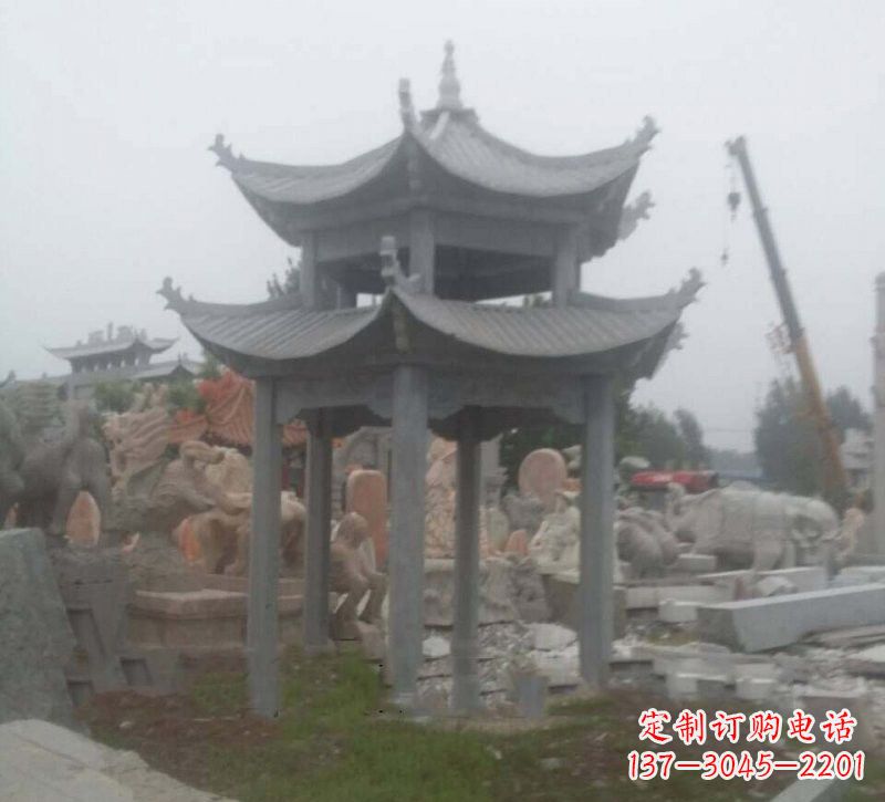 云南大理石六角凉亭石雕,精美绝伦