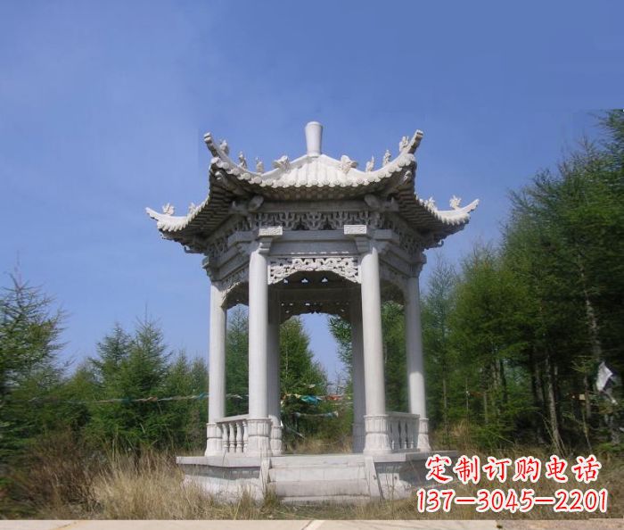 云南精美大理石六角石凉亭雕塑