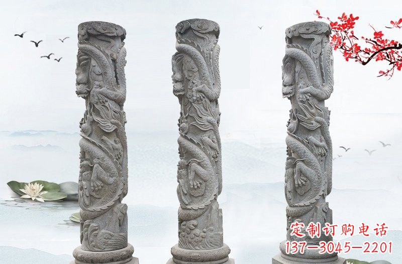 云南精美大理石龙柱雕塑