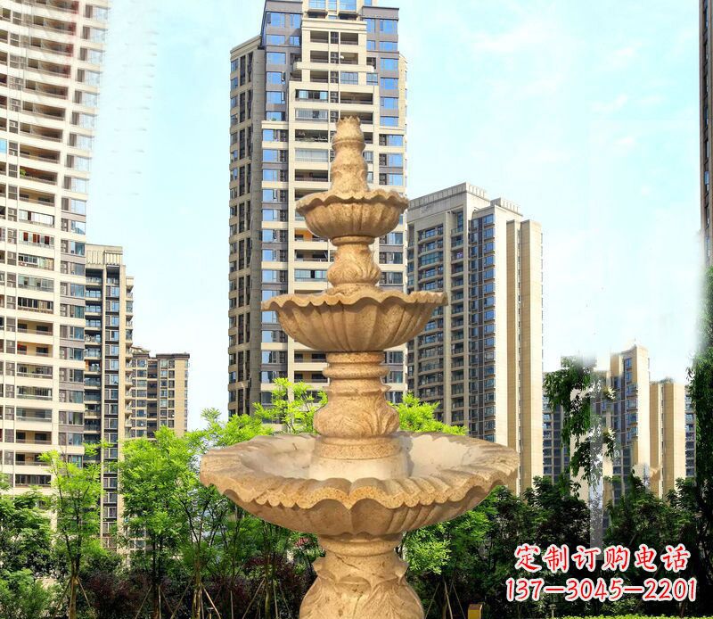 云南大理石三层喷泉公园石雕 (2)