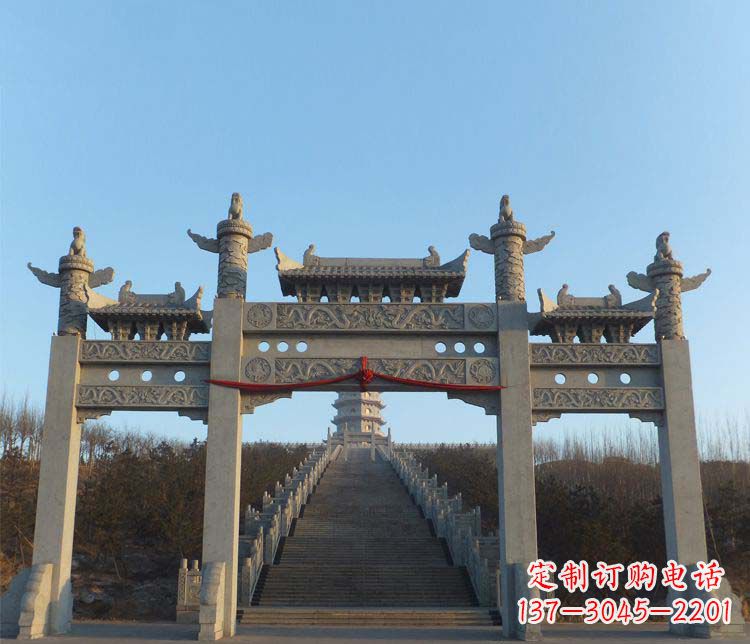 云南精美大理石三门牌坊雕塑