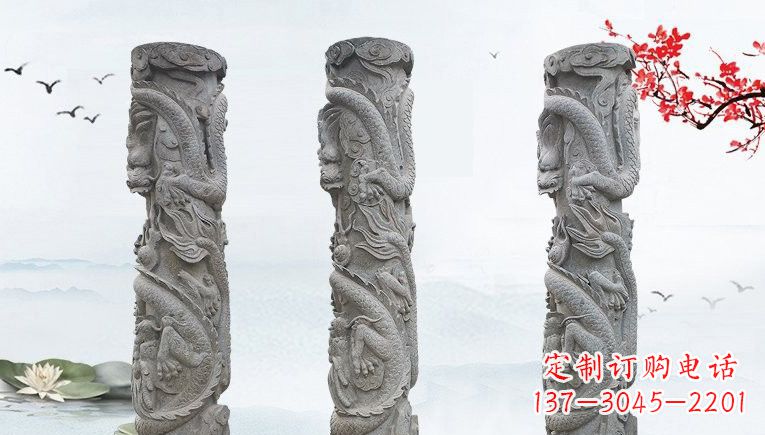云南精美大理石龙柱雕塑