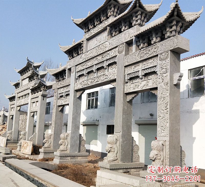 云南大理石石雕牌坊雕塑定制