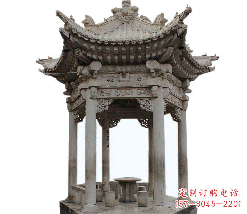 云南精美仿古六角凉亭石雕