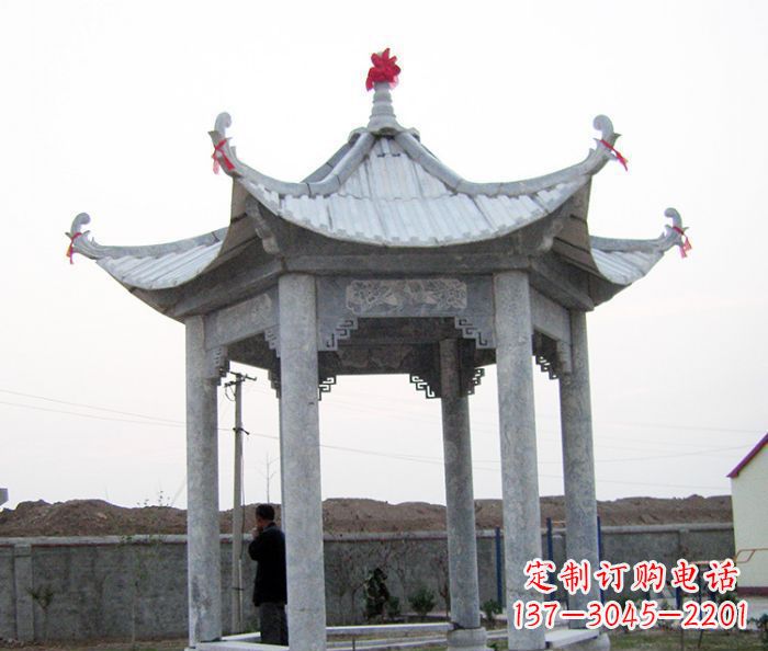 云南仿古六角石凉亭雕塑