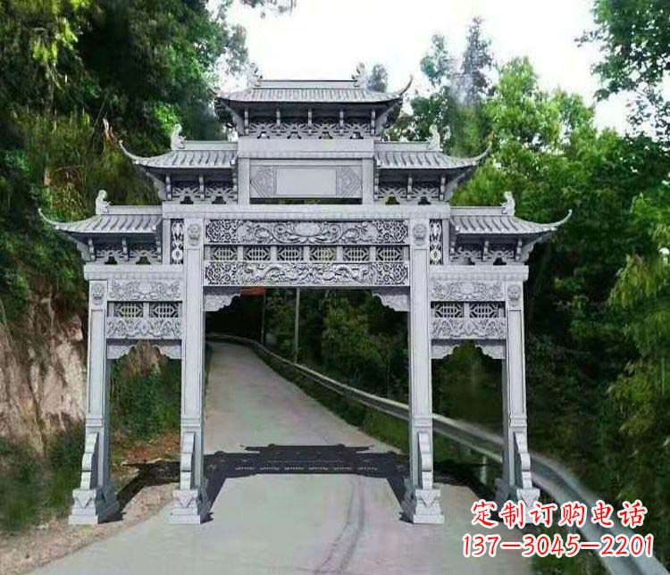 云南仿古三门牌坊石雕
