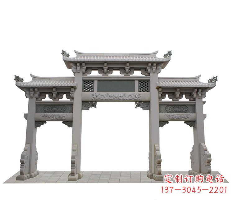 云南精美仿古三门牌坊石雕