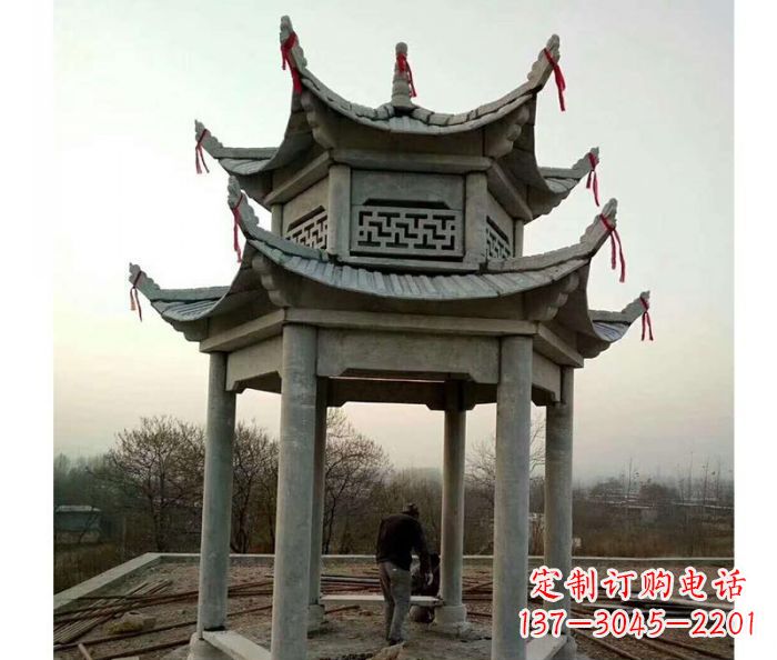 云南仿古双层石雕凉亭