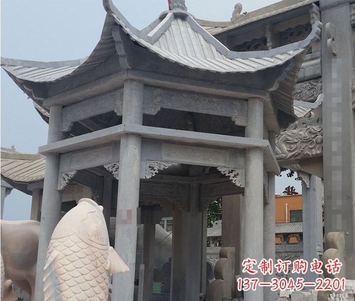 云南精美仿古双层石雕凉亭