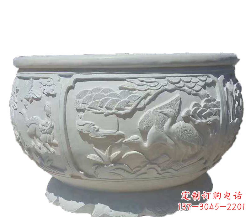 云南精美仿古鱼缸石雕花盆雕塑