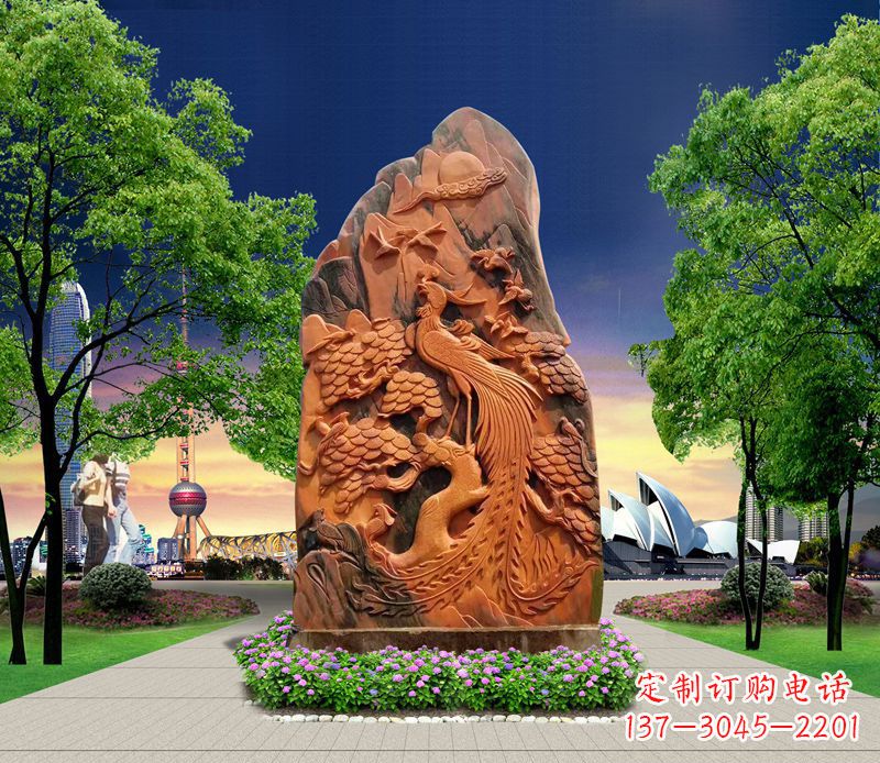 云南凤凰石雕公园动物摆件