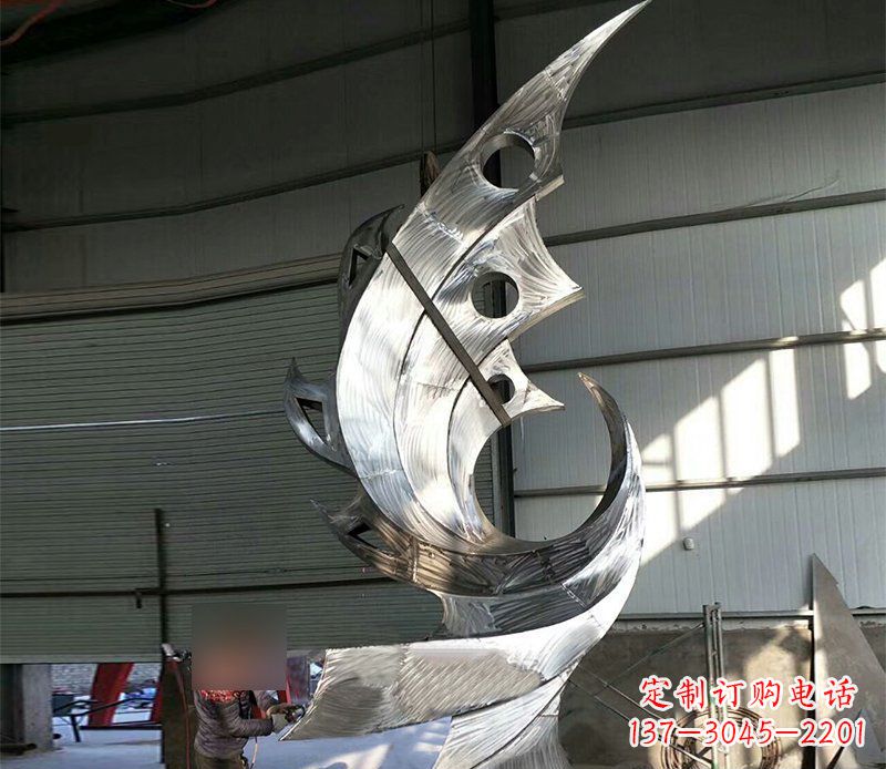 云南公园不锈钢抽象凤凰景观雕塑 (3)