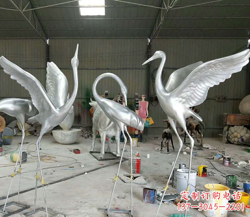 云南艺术雕刻仙鹤不锈钢雕塑