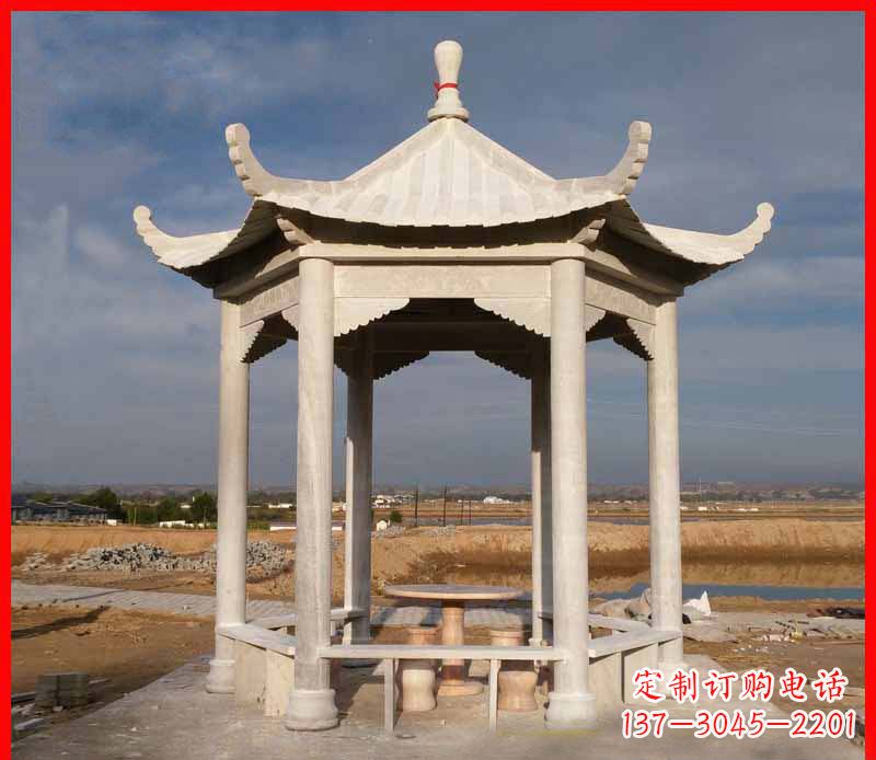 云南公园大理石六角石雕凉亭 (2)