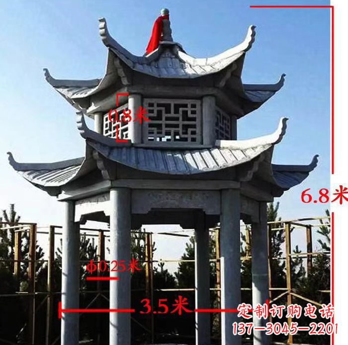 云南杰出的大理石六角石双层凉亭雕塑