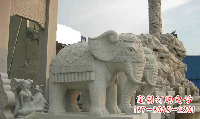云南公园动物招财大象石雕 (2)