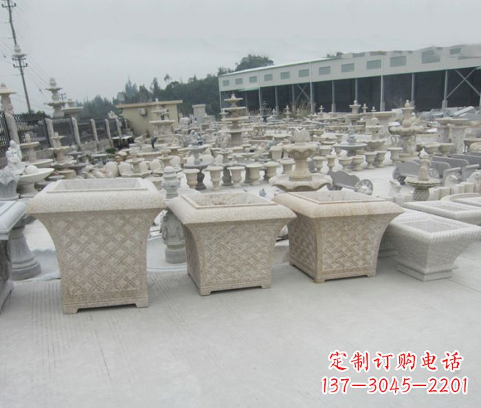 云南优雅花盆大理石雕塑
