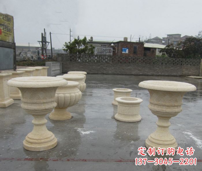 云南完美绽放——大理石花盆石雕