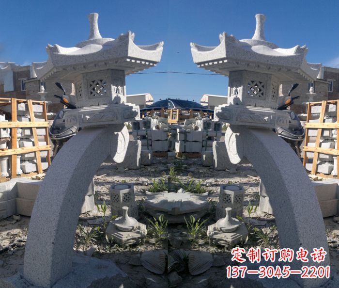 云南精美大理石镂空石灯雕塑