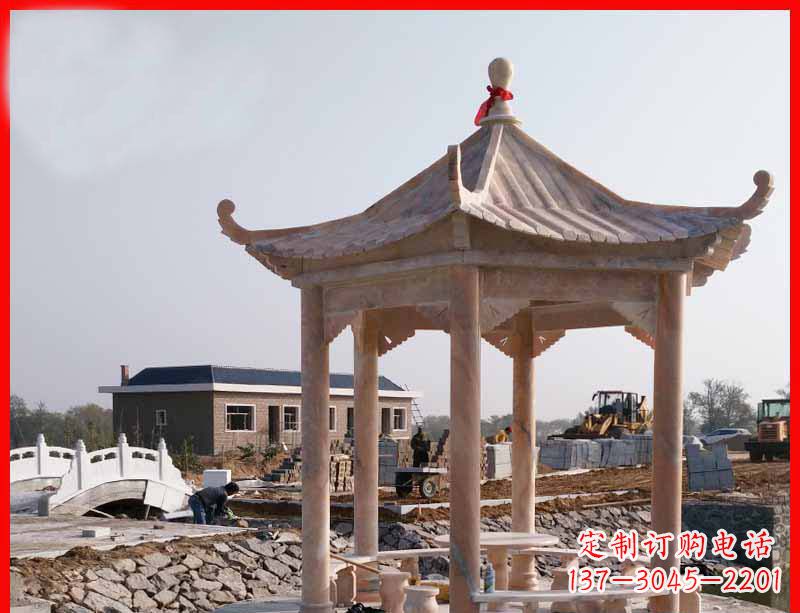 云南红六角石凉亭雕塑