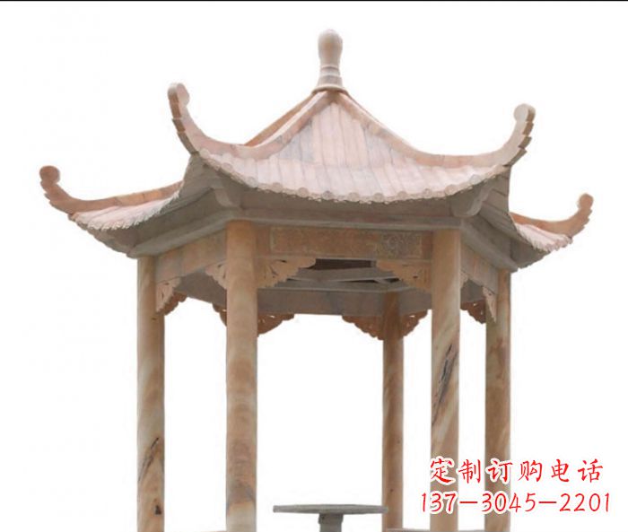 云南公园晚霞红六角石雕凉亭 (12)