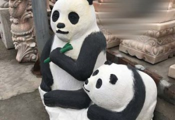 云南领雕塑——公园母子熊猫石雕