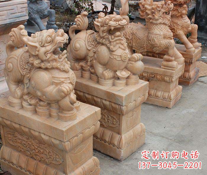 云南中领雕塑-古代神兽晚霞红貔貅石雕