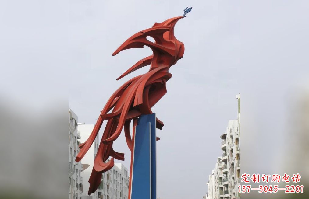 云南中领雕塑制作,精美不锈钢凤凰抽象雕塑