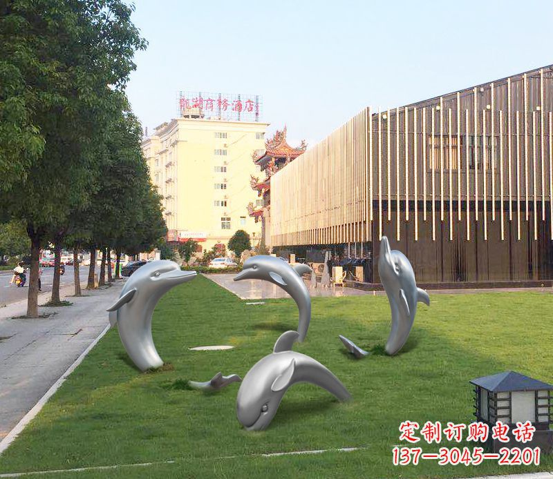 云南广场不锈钢海豚摆件雕塑
