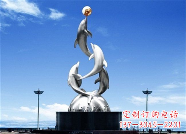 云南广场不锈钢海豚欢腾动物雕塑
