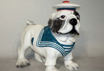 云南海军玻璃钢仿陶瓷斗牛犬狗雕塑